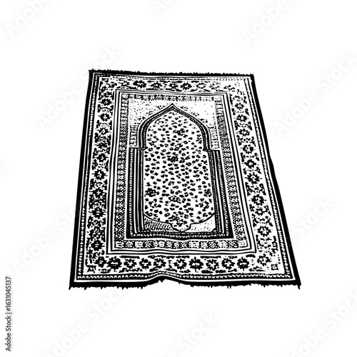 Vector Intricate prayer rug with arched niche .