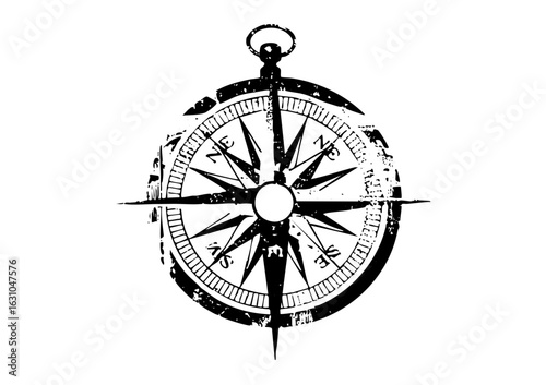 Vector Vintage compass rose with directional markings.