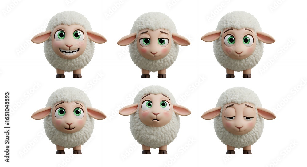 Obraz premium Cartoon sheep expressions set