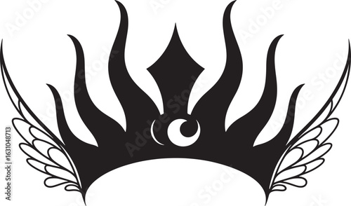 Mysterious black crown with a single eye and winged accents