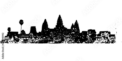 Vector Detailed cityscape silhouette showcases architectural landmarks and urban skyline.