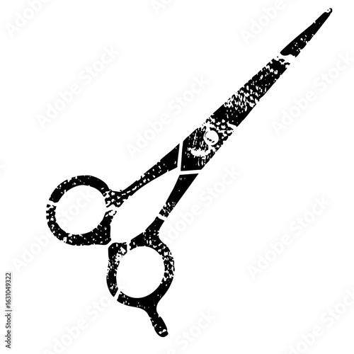 Vector Distressed black vector of open scissors.