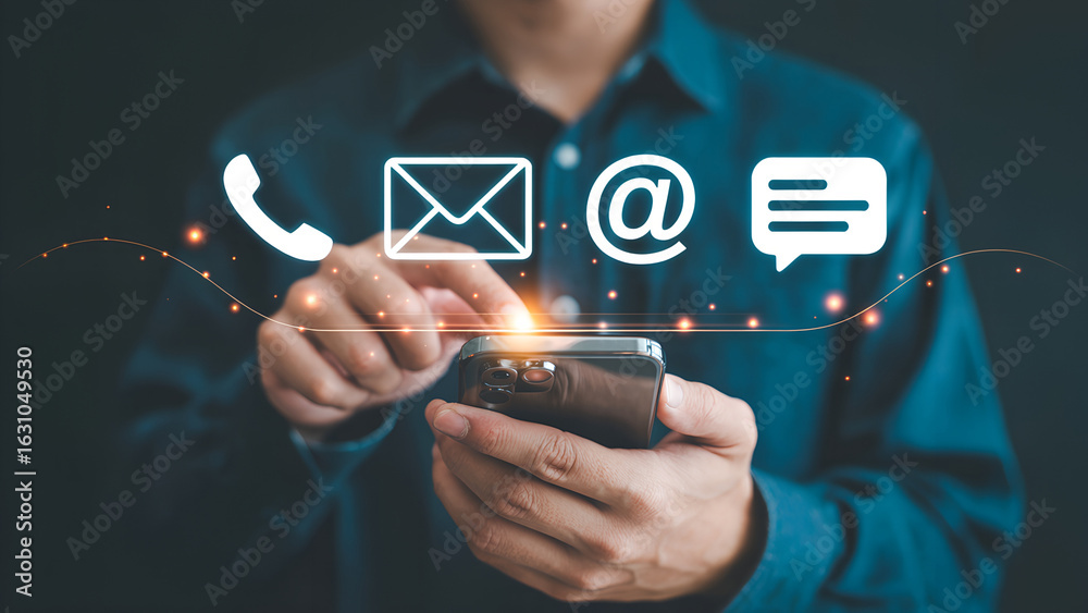 Obraz premium Person using smartphone to access contact information and communication options
