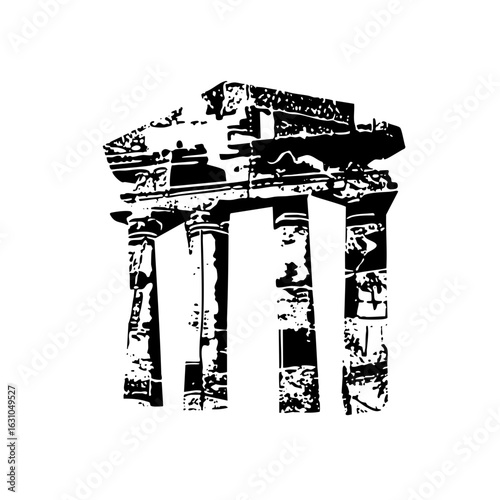 Vector Ruined classical temple with detailed columns and entablature.