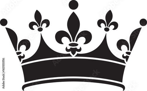 Elegant black silhouette of a royal crown with fleur de lis ornaments