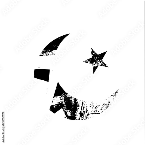 Vector Celestial moon and star with a distressed texture.