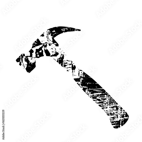 Vector Distressed black hammer with a textured grunge effect.