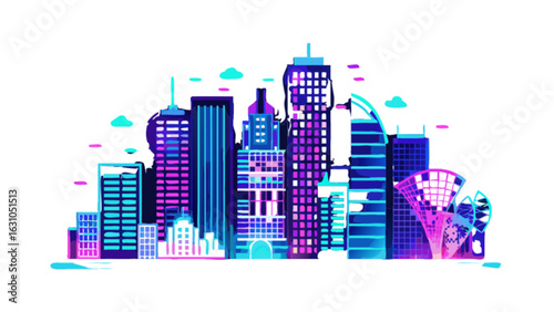 Modern city skyline vector illustration with skyscrapers and urban buildings for design and background