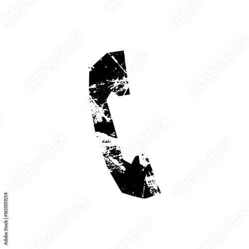 Vector Abstract black telephone receiver with distressed texture.