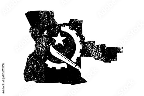 Vector Industrial emblem combines sickle gear and star within a regional outline.