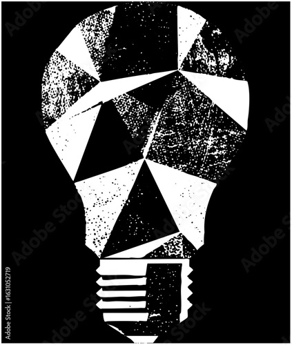 Vector Geometric lightbulb skull with distressed texture.