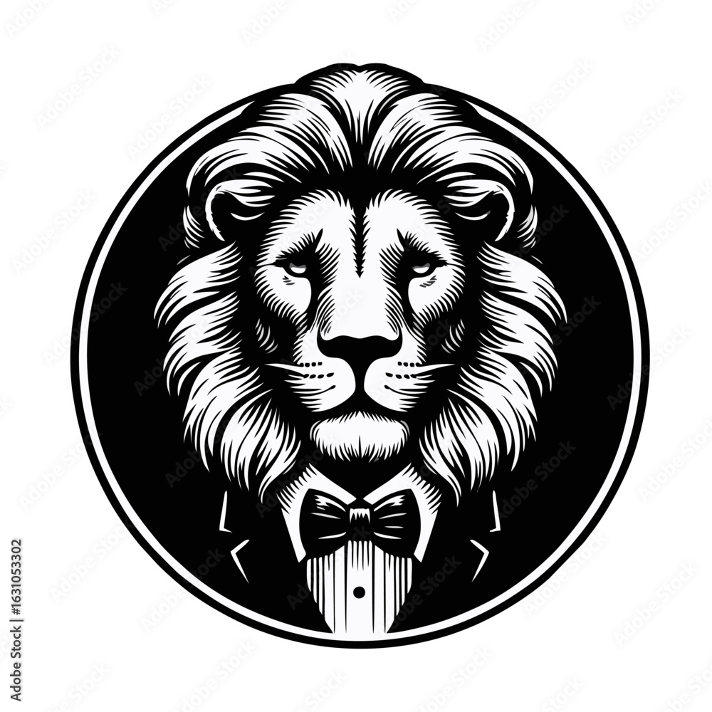 Obraz premium Lion Head in Tuxedo Vector Illustration