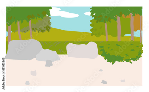 夏の野山の背景イラスト