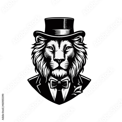 Elegant Lion Portrait in Suit and Top Hat