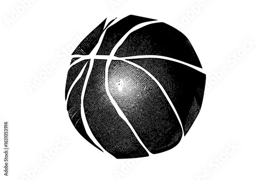 Vector Detailed basketball with textured panels and dynamic lines.