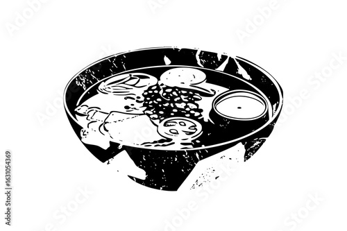 Vector Detailed ramen bowl with toppings and eggs.