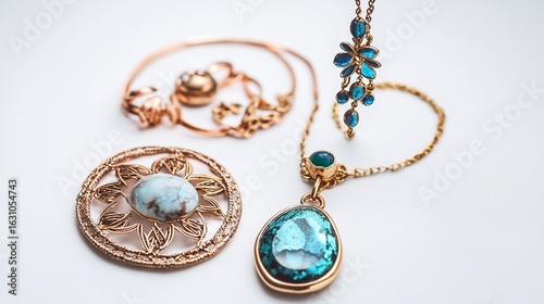 Elegant Jewelry Collection: Gold and Turquoise Adornments for Sophisticated Style