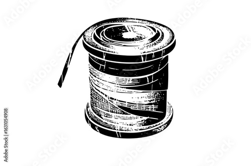 Vector Vintage thread spool with trailing cord.