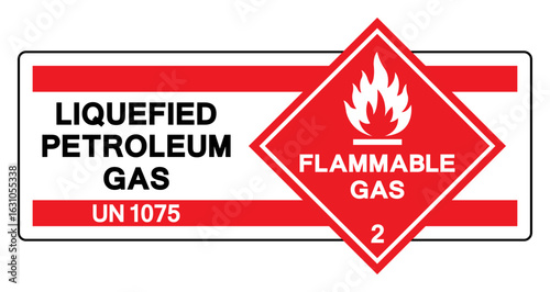 Flammable Gas UN 1075 Liquefied Petroleum Gas Symbol Sign ,Vector Illustration, Isolate On White Background Label.EPS10