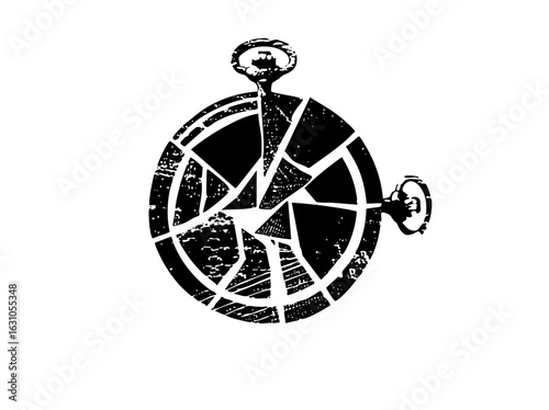 Vector Shattered pocket watch depicts broken time.