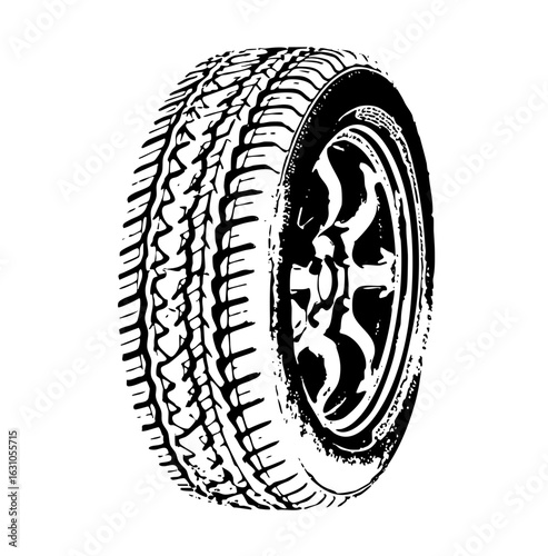 Vector Detailed of a vehicle tire with a multi-spoke wheel.