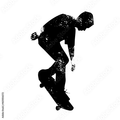 Vector Dynamic skateboarder silhouette performs an aerial trick.