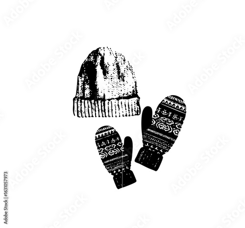 Vector Winter knit hat and mittens