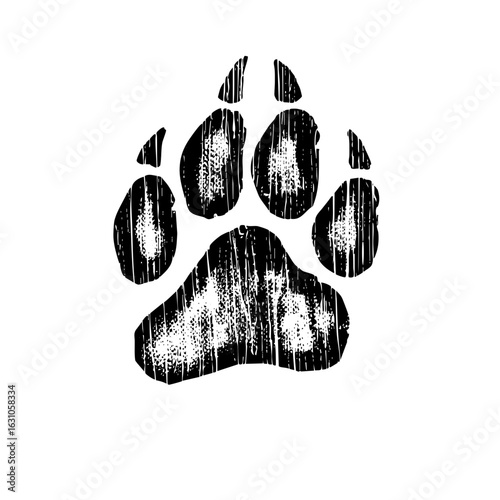 Vector Detailed black paw print with textured effect.
