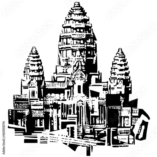 Vector Intricate temple complex showcases detailed architectural .