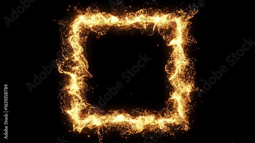 Elegant Golden Frame on Black Background Composed of Glowing Particles Creates a Luxurious and Festive Effect