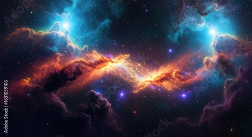Nebula with Stars and Clouds of Gas in Deep Space, Cosmic Scenery, Galaxy Formation