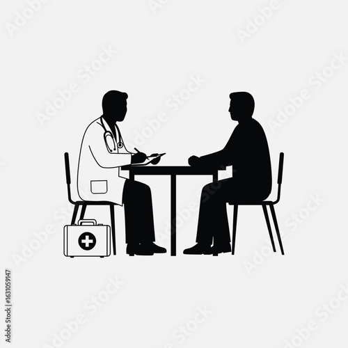 Doctor and Patient Discussing Health During Consultation in Clinic, Isolated White Background