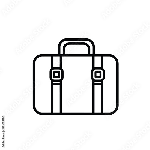 Black outline Icon of a vintage suitcase with transparent background