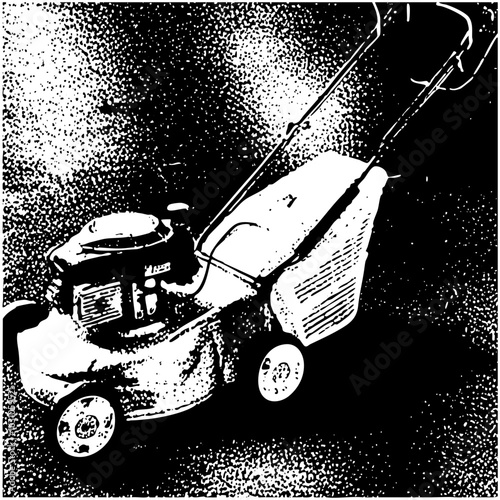 Vector Detailed vector of a lawn mower with a prominent engine.