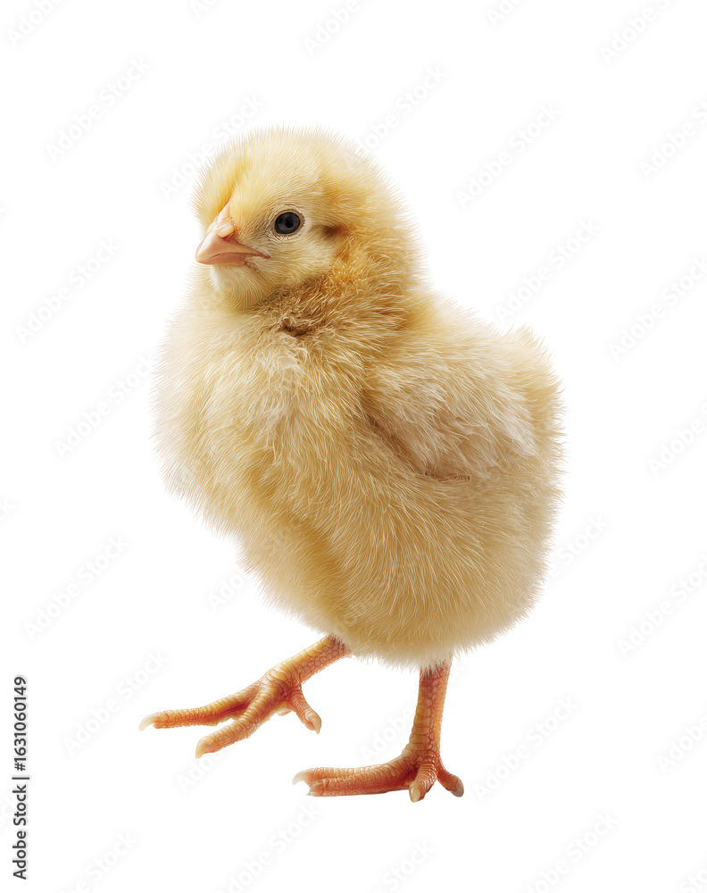Fototapeta premium Fluffy yellow chick, profile view