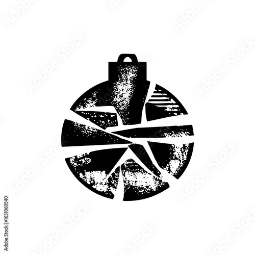 Vector Shattered ornament depicts broken holiday decoration.
