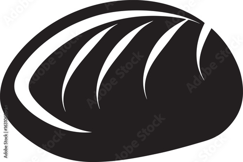 Black stylized bread loaf with curved lines isolated on white background