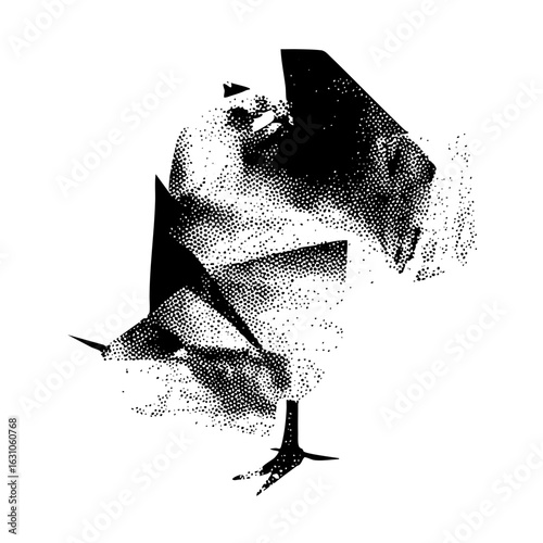 Vector Abstract avian depicts a dissolving bird form.