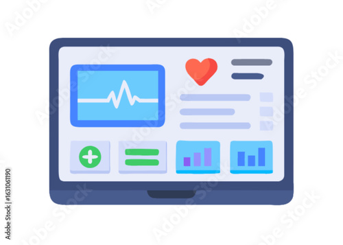 Medical health monitor device showing heart rate and vital signs on screen for diagnostic and healthcare data