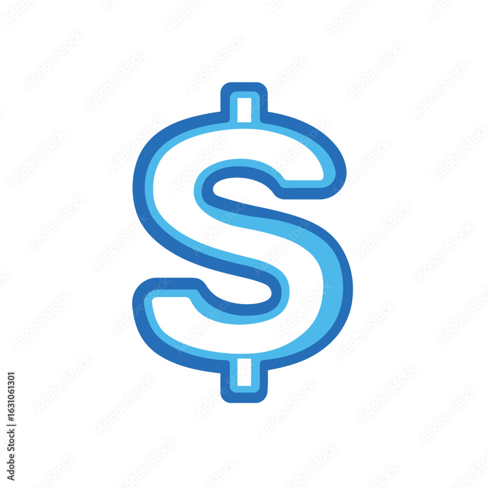 Obraz premium Blue Dollar Symbol Icon, Outlined Dollar Sign on Transparent Background