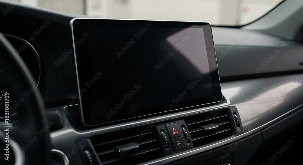 Naklejka premium Blank Infotainment Screen – Modern Luxury Car Interior