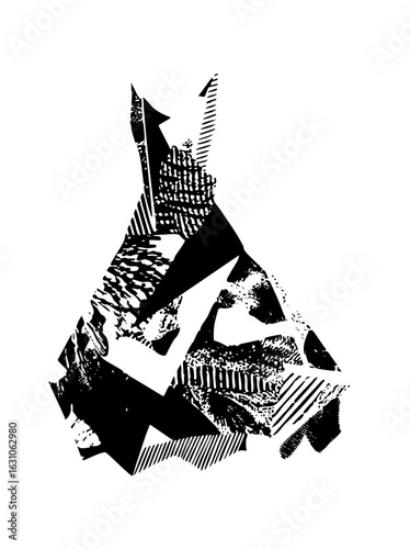 Vector Abstract geometric wolf head in monochrome.