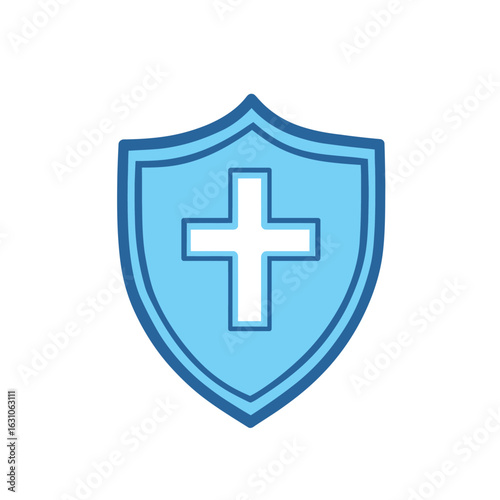 Free Download Christian Cross on Blue Shield Icon for Healthcare, Protection and Security Concept - GFXLoad