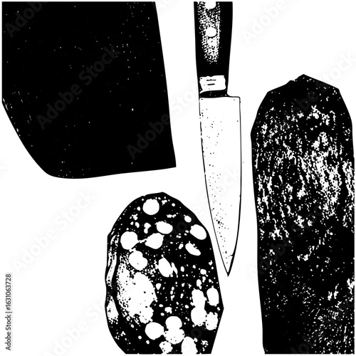 Vector Culinary arrangement featuring a knife mushroom and root vegetable.