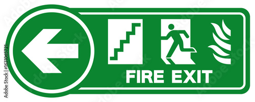 Fire Exit Stair Left Arrow Symbol Sign, Vector Illustration, Isolate On White Background Label. EPS10