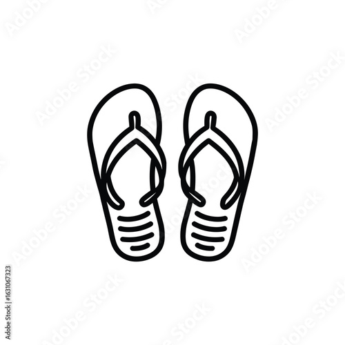 Flip Flops Icon with Transparent Background, Black Outline, Minimalist Style
