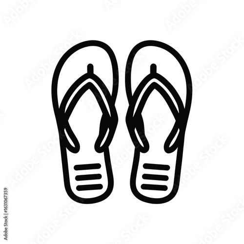 Flip Flops Outline, Beach Footwear Icon, Summer Shoes on Transparent Background