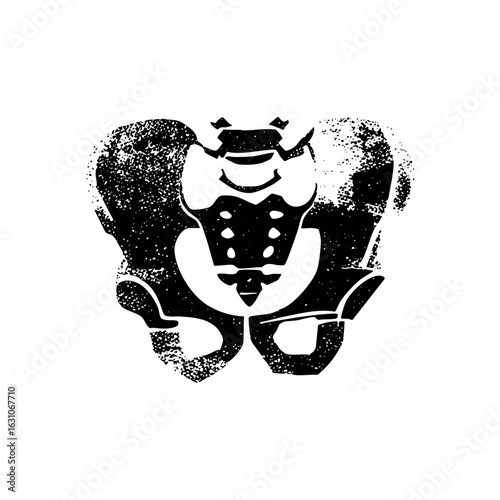 Vector Detailed black skeletal pelvis with textured edges.