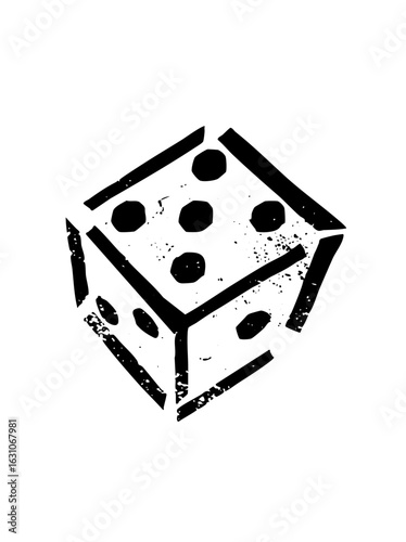 Vector Black and white of a six-sided die with visible dots.