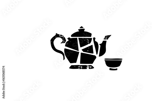 Vector Black silhouette of a teapot and teacup .